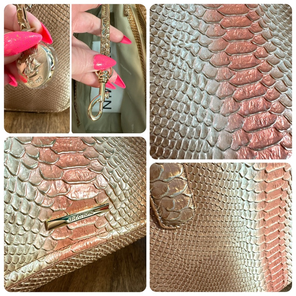 **SOLD**Brahmin EUC Ashlee - Natural Cocobay - Metallic Gold Snake Texture Tote - Picture 7 of 12